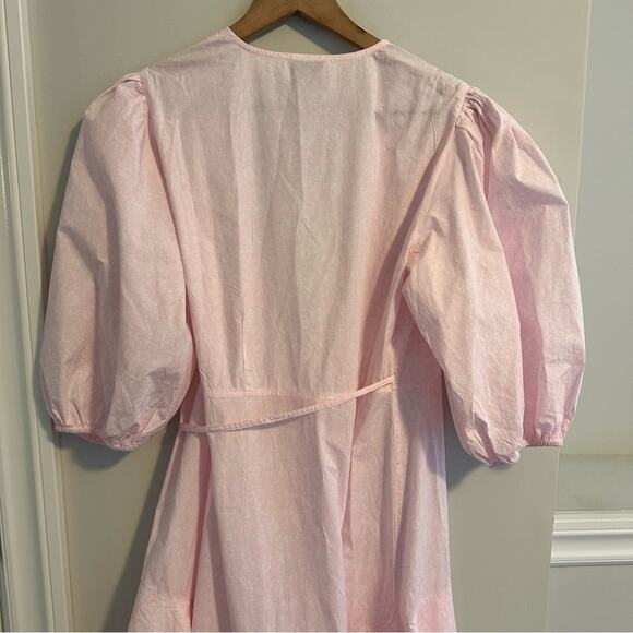 NWT GANNI Pink White Floral Poplin Wrap Maxi Dress 36 Small - Picture 8 of 14